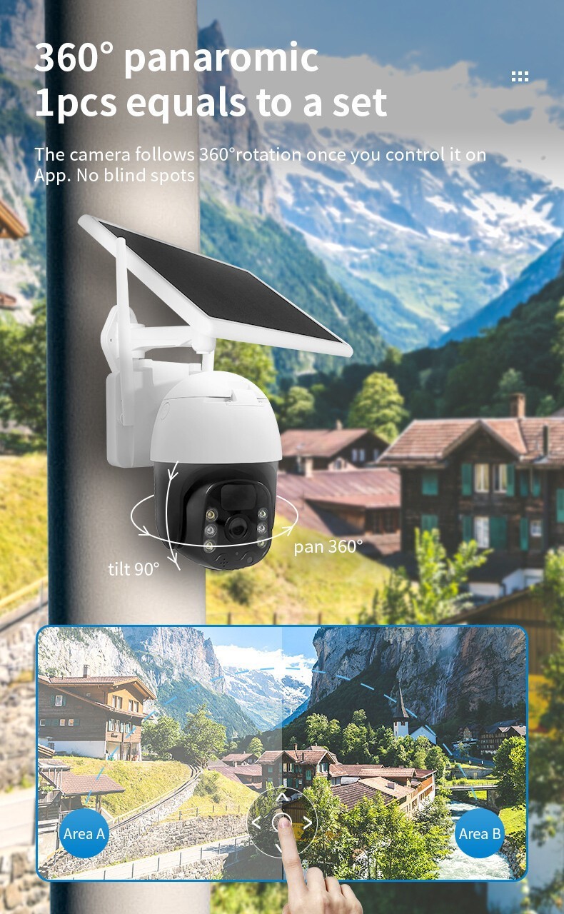 Solar Battery Powered Wireless WiFi Outdoor PanTilt Home Security Camera System