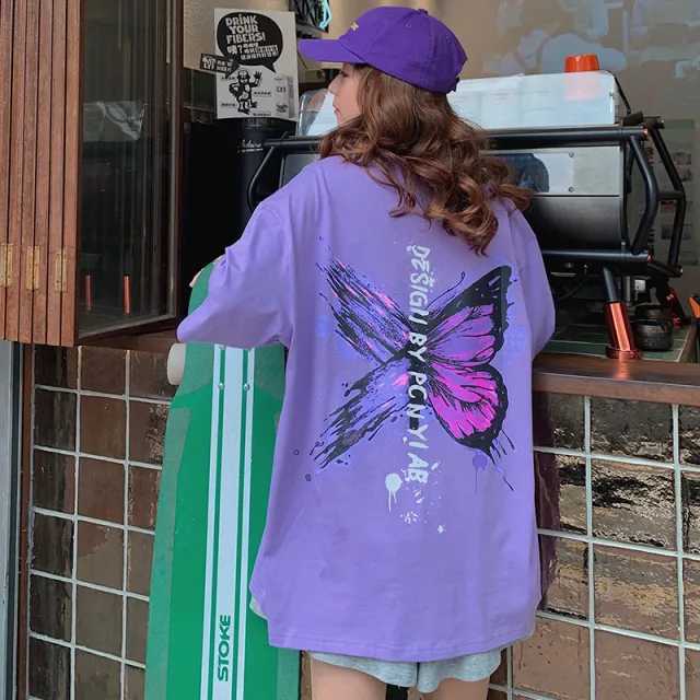 New Summer Loose College Style Short sleeved T shirt Women Purple - Shop at LoveMi