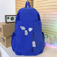 New Girls' Simple Solid Colour Backpack - Blue - View 1