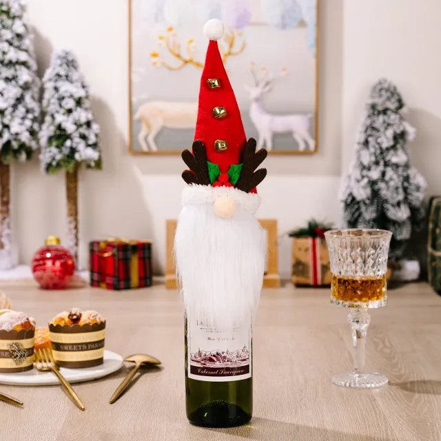 New Christmas Decoration Antler Top Hat Faceless Doll Wine Bottle Cover Antlers Red Riding Hood - Shop at LoveMi