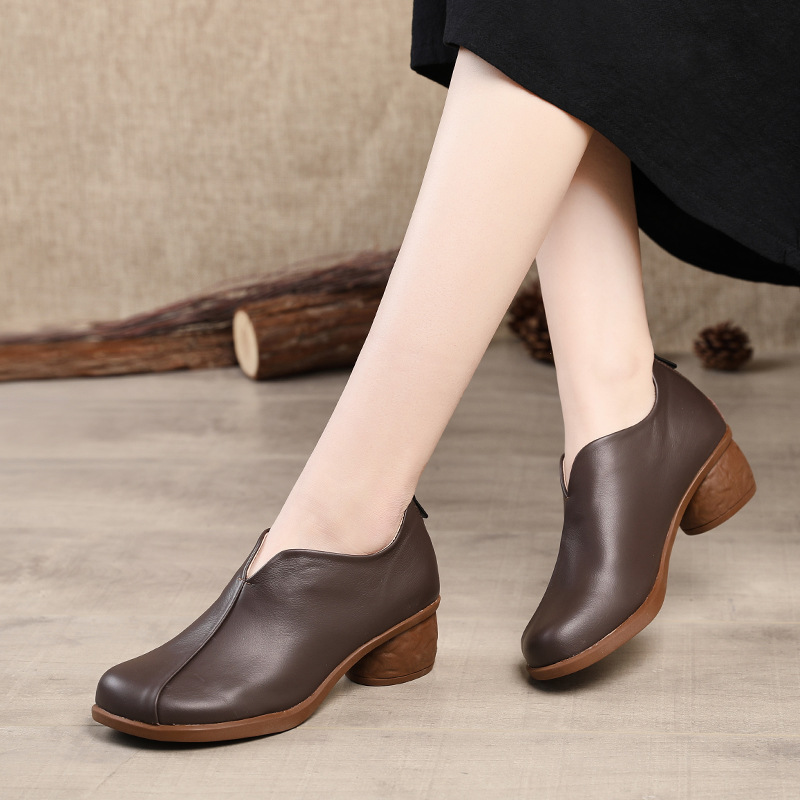 Title 8, Retro Soft Leather Soft Sole Thick Heel Casual ...