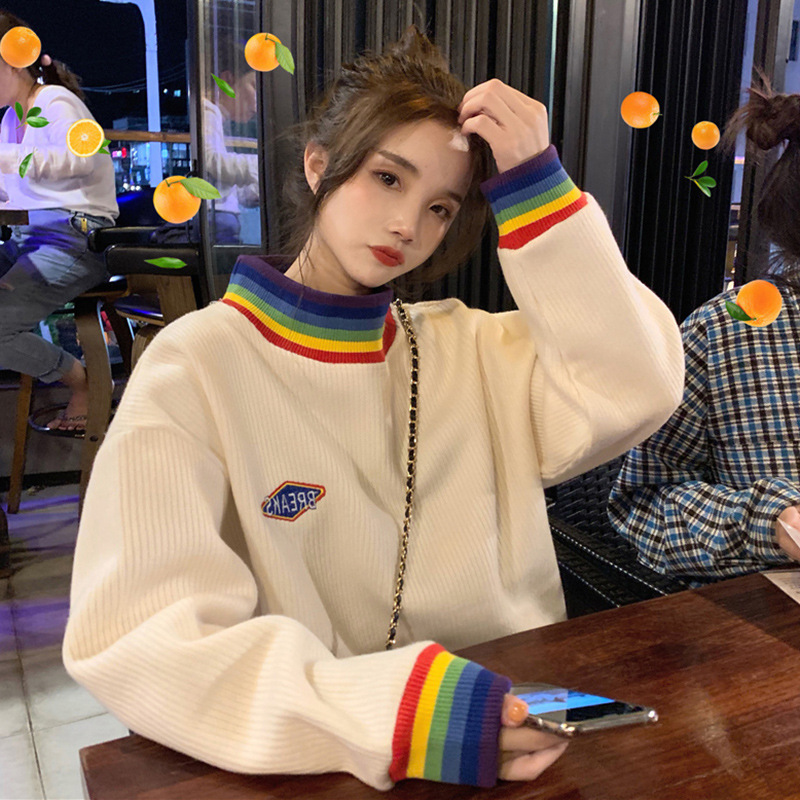 Title 5, New Korean Style Loose Rainbow Half High Collar...