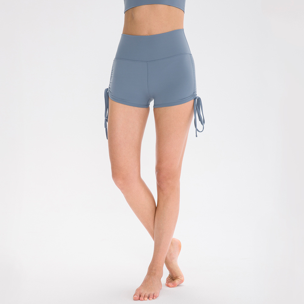 Women's Nude Yoga Shorts Tight Drawstring High Waist Water Blue - Shop at LoveMi