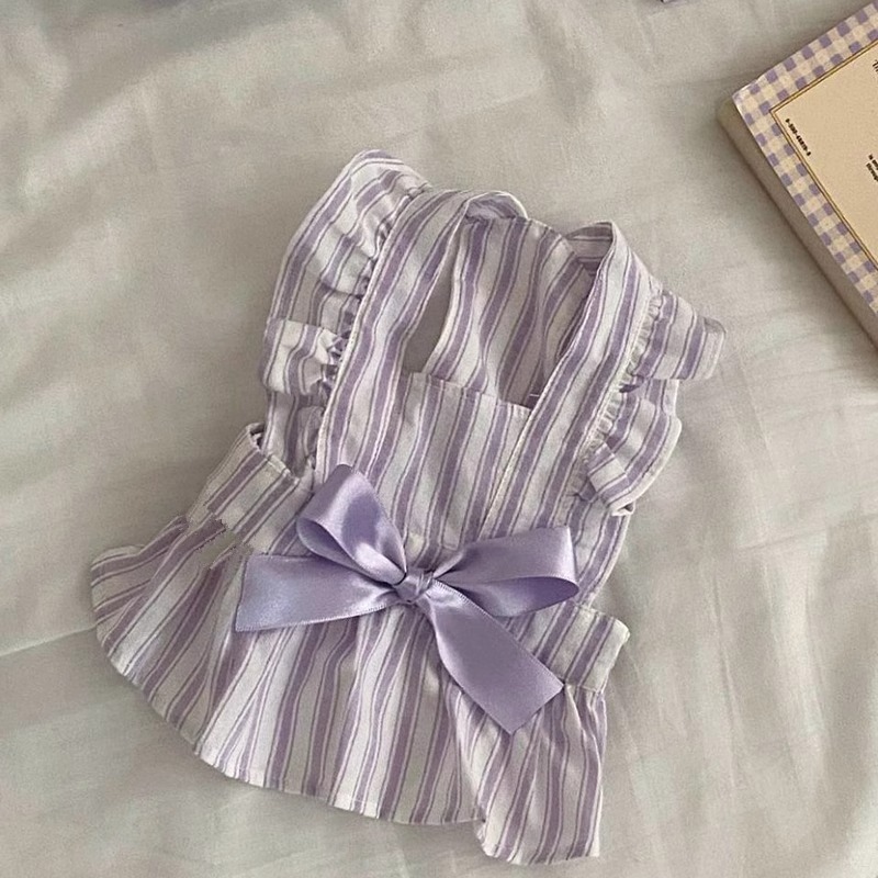 ชุดเดรสสุนัขน่ารัก ชุดเดรสฤดูร้อนสำหรับลูกสุนัข เสื้อกั๊กบาง สไตล์โบว์ลายทาง สวมใส่สบาย เหมาะสำหรับน้องหมา
