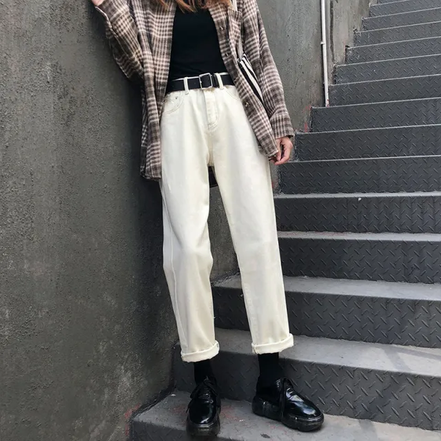 Women's Off white Jeans Straight Loose White - Shop at LoveMi