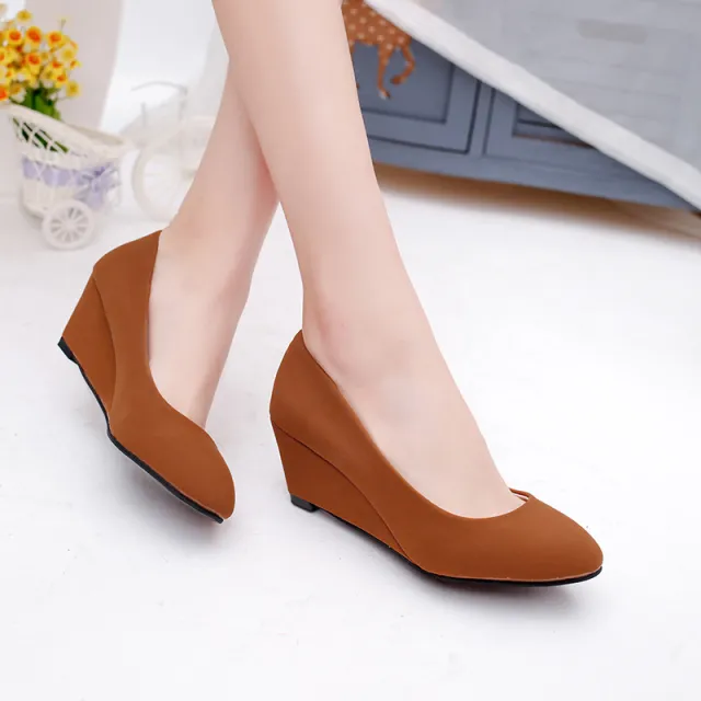 Bowknot Round Toe Wedge Single Shoes Women Khaki - Shop at LoveMi