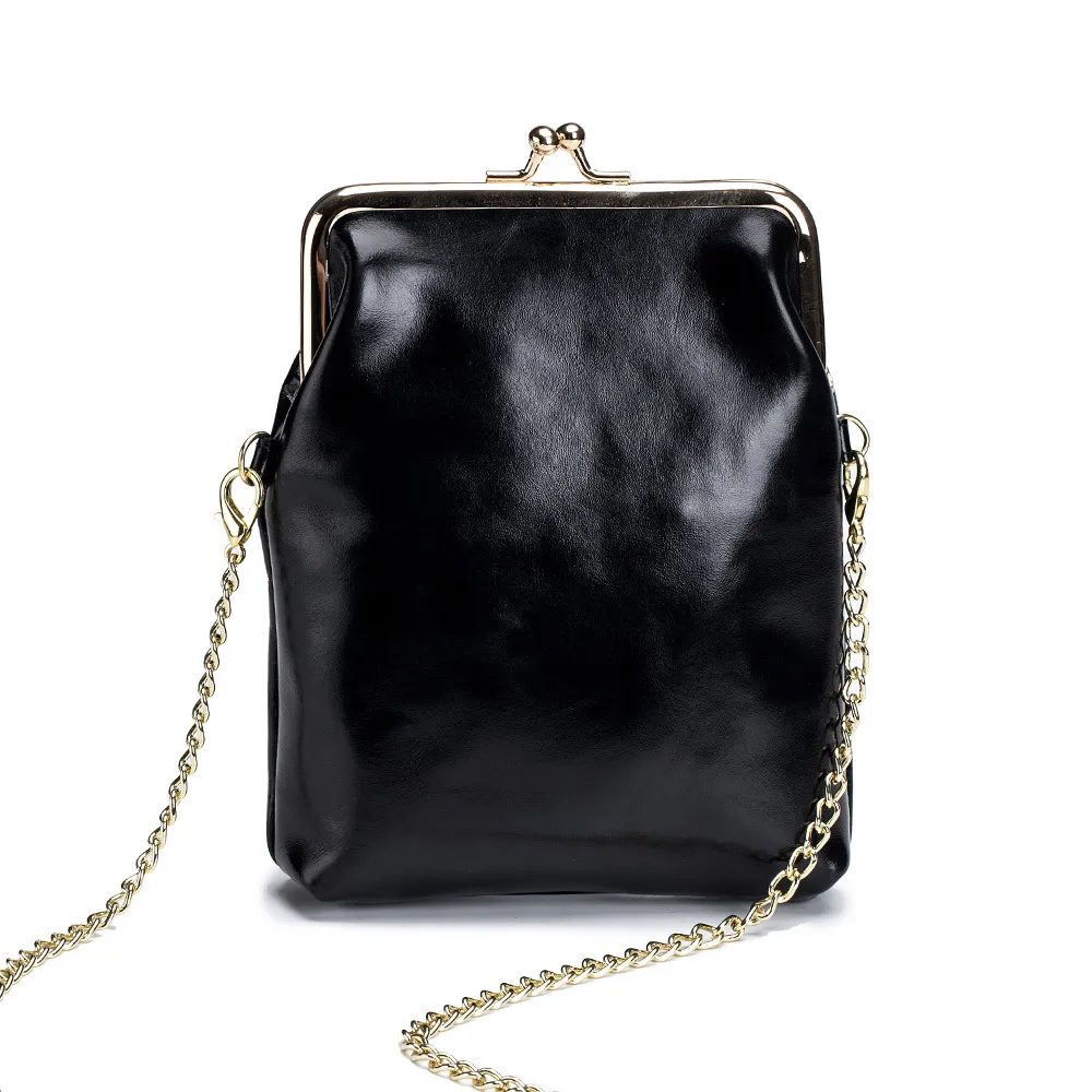 Retro Mini Clip Phone Bag, One-shoulder Chain Messenger Bag - Black