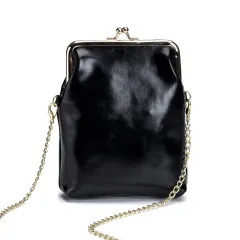 Retro Mini Clip Phone Bag, One-shoulder Chain Messenger Bag - Black - View 1