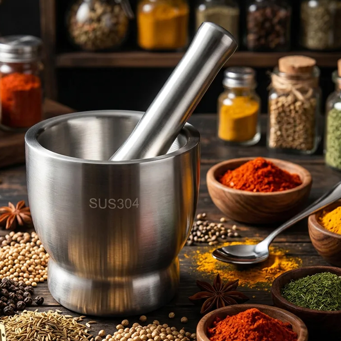 Steel Garlic Mortar And Pestle-Manual Crusher & Grinder For Herbs & Spices — image 5