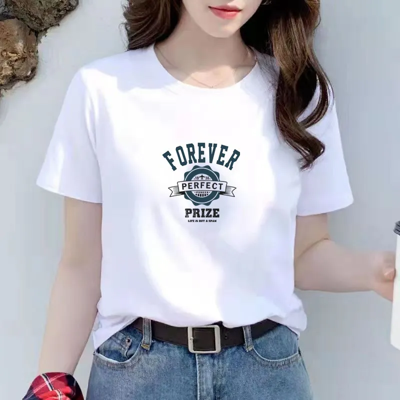Women's New White Trend Women's Short Sleeved T-shirt Loose Fitting - White