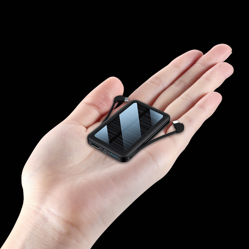 Square Aluminum Shell Solar Power Bank With Cable - Image 2