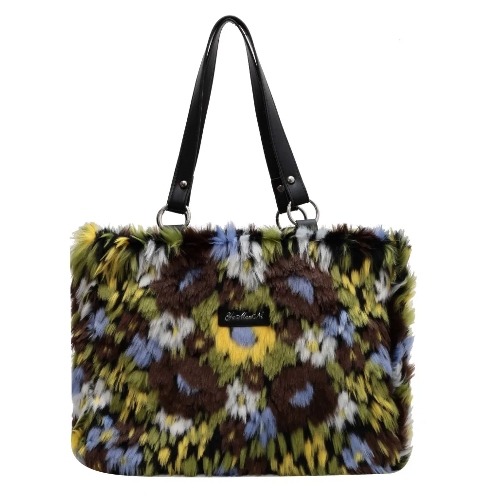 Winter Plush Bags Women Flowers Shoulder Bag Handbag - Decor