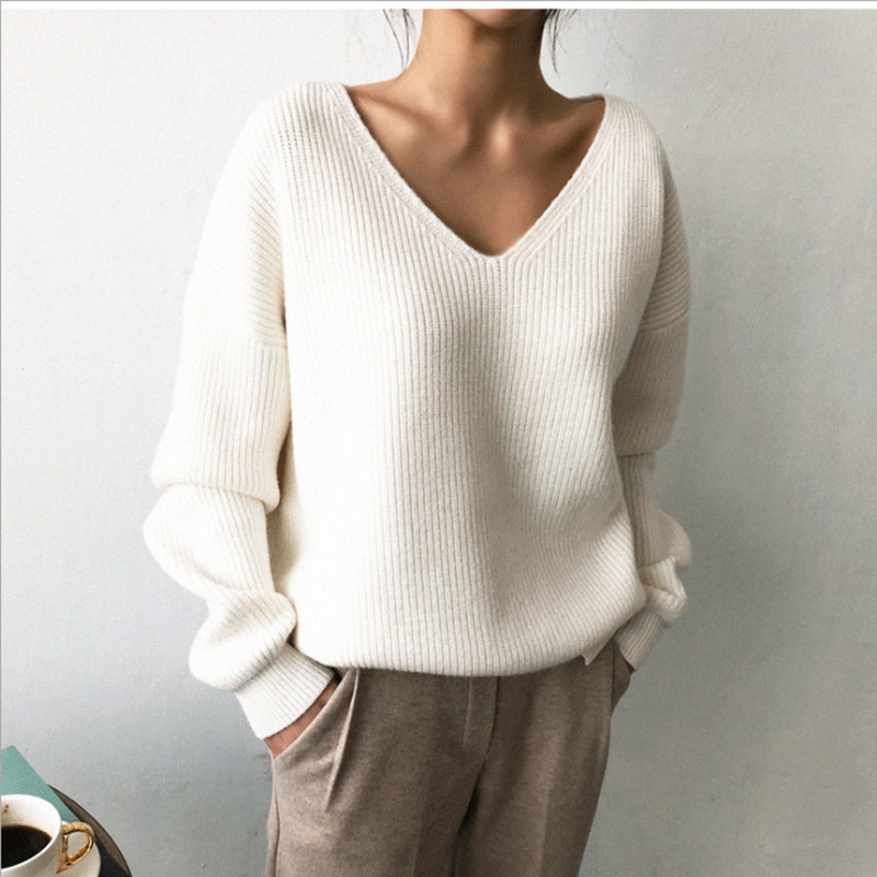 Title 1, Loose V-neck Korean Lazy Long Sleeve Pullover