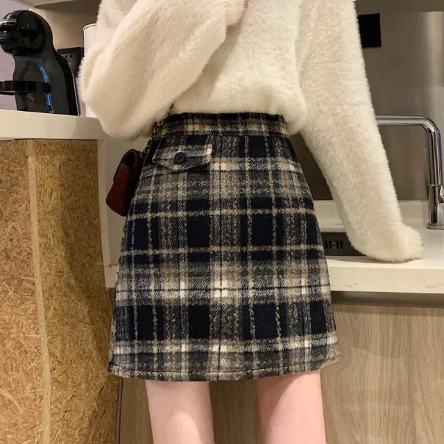 Ladies Plaid High Waist A Line Skirt Black - Shop at LoveMi