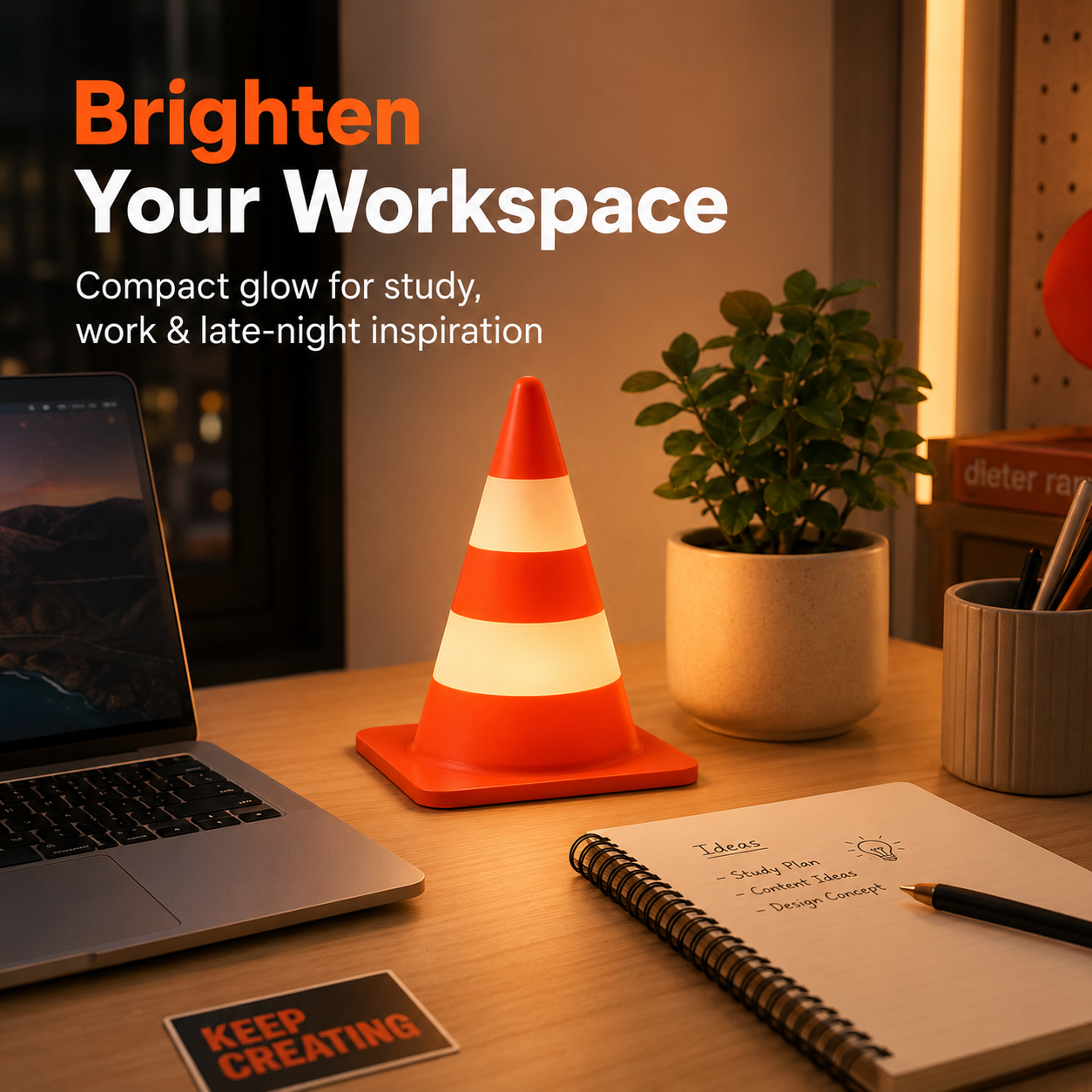3D Printed Retro Traffic Cone Lamp, Touch Control Night Light, USB-C Rechargeable Desk Lamp, 3 Light Modes, Cute Cone Decor Gift view 2