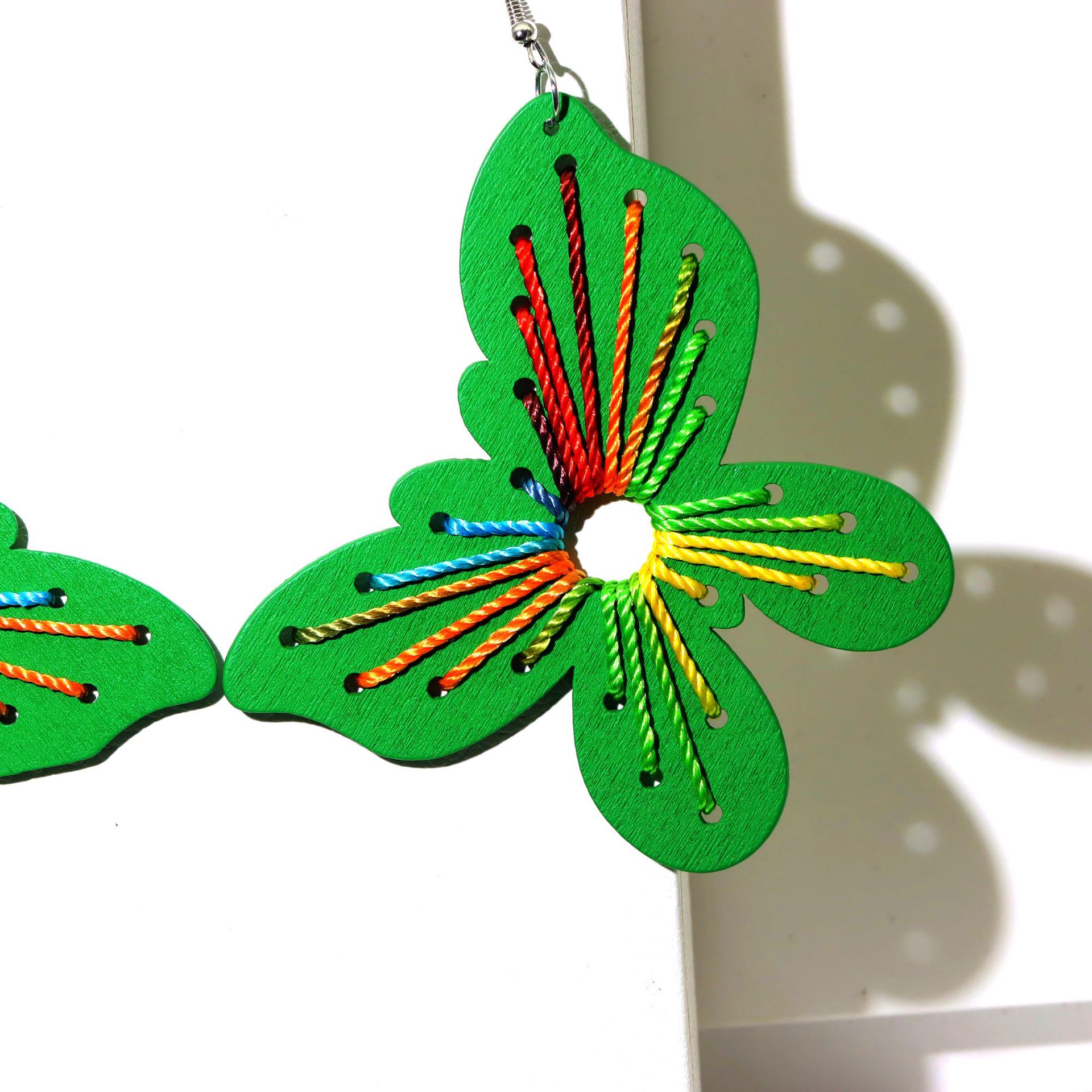 Green Butterfly Colorful String Handmade Earrings