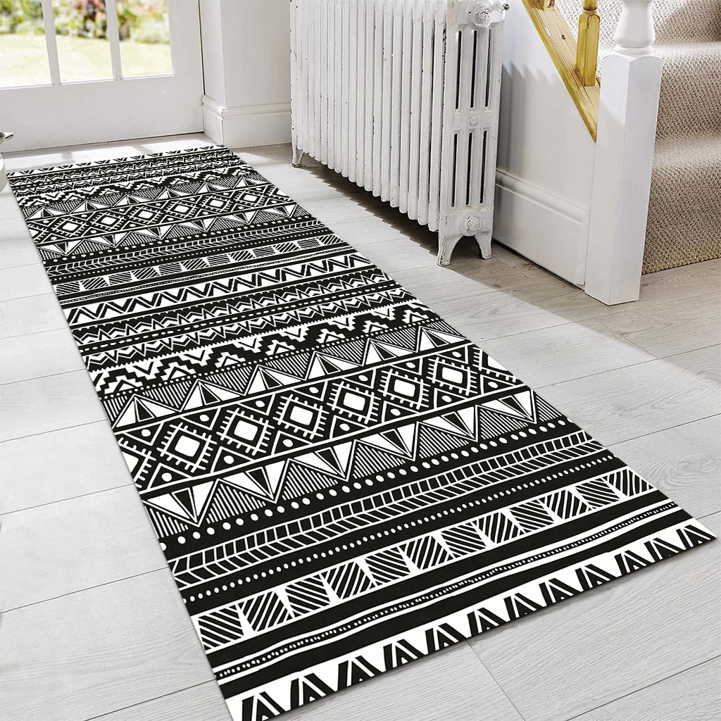 Black And White Geometric Ethnic Style Kitchen Carpet Three-piece Set Fashionable And Cool Artistic Sense Full Of Anti-skid And Stain Resistance Can Also Create A Kitchen Advanced Atmosphere Cashmere- 8