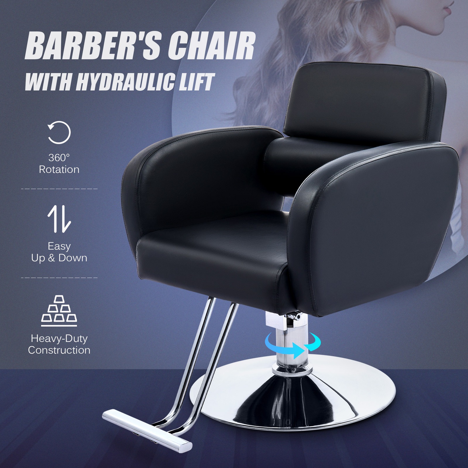 Black Barber Chair Adjustable Height Classic Hydraulic Swivel Salon Stool — image 6