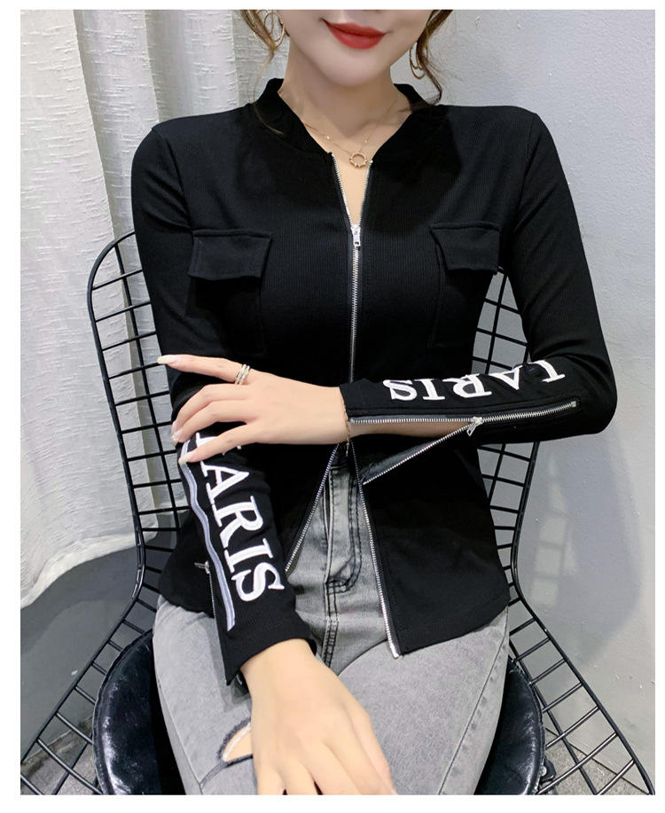 Title 2, Letter Fashion Zipper Slim T Shirt All Match