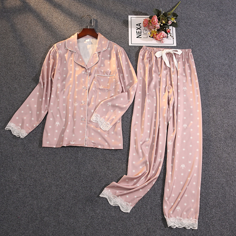 Title 3, Silk lace simple printing long sleeve trousers ...