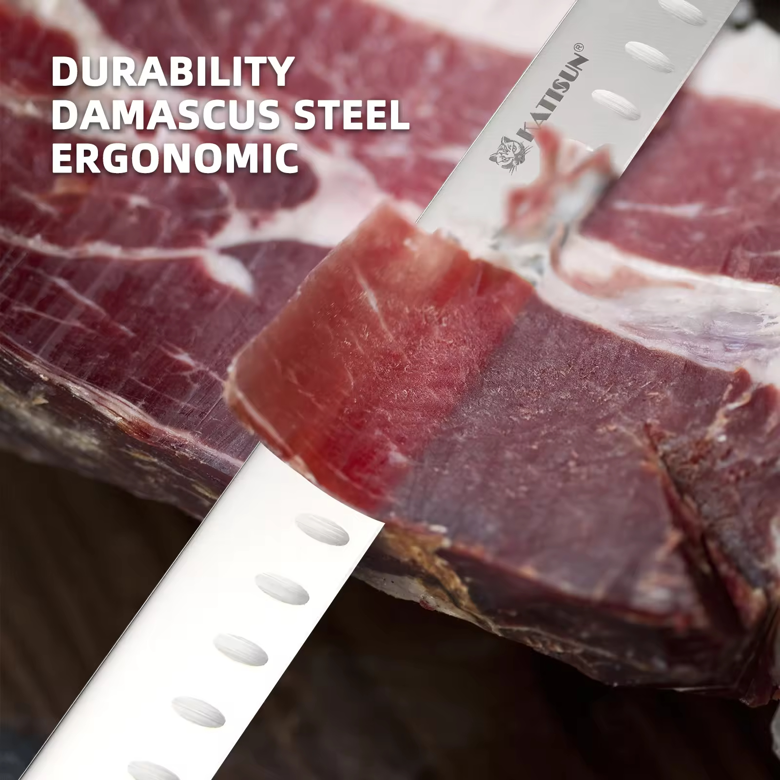 10-inch Carbon Steel Chef Knife For Beef, Turkey, And Ham, With Triple Rivet Handle 6