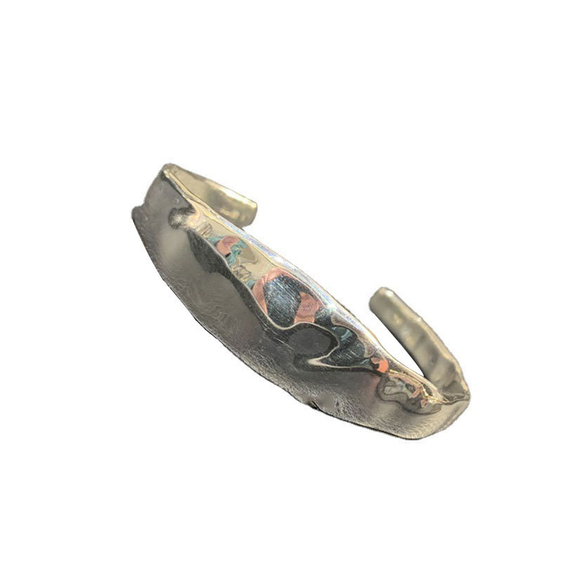 Pure Silver Plane Bump Heavy Double Layer Bracelet