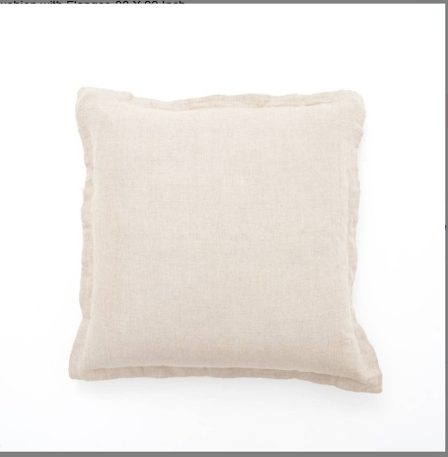 Linen Printed Cushion With Fringes Brown_voghion.com
