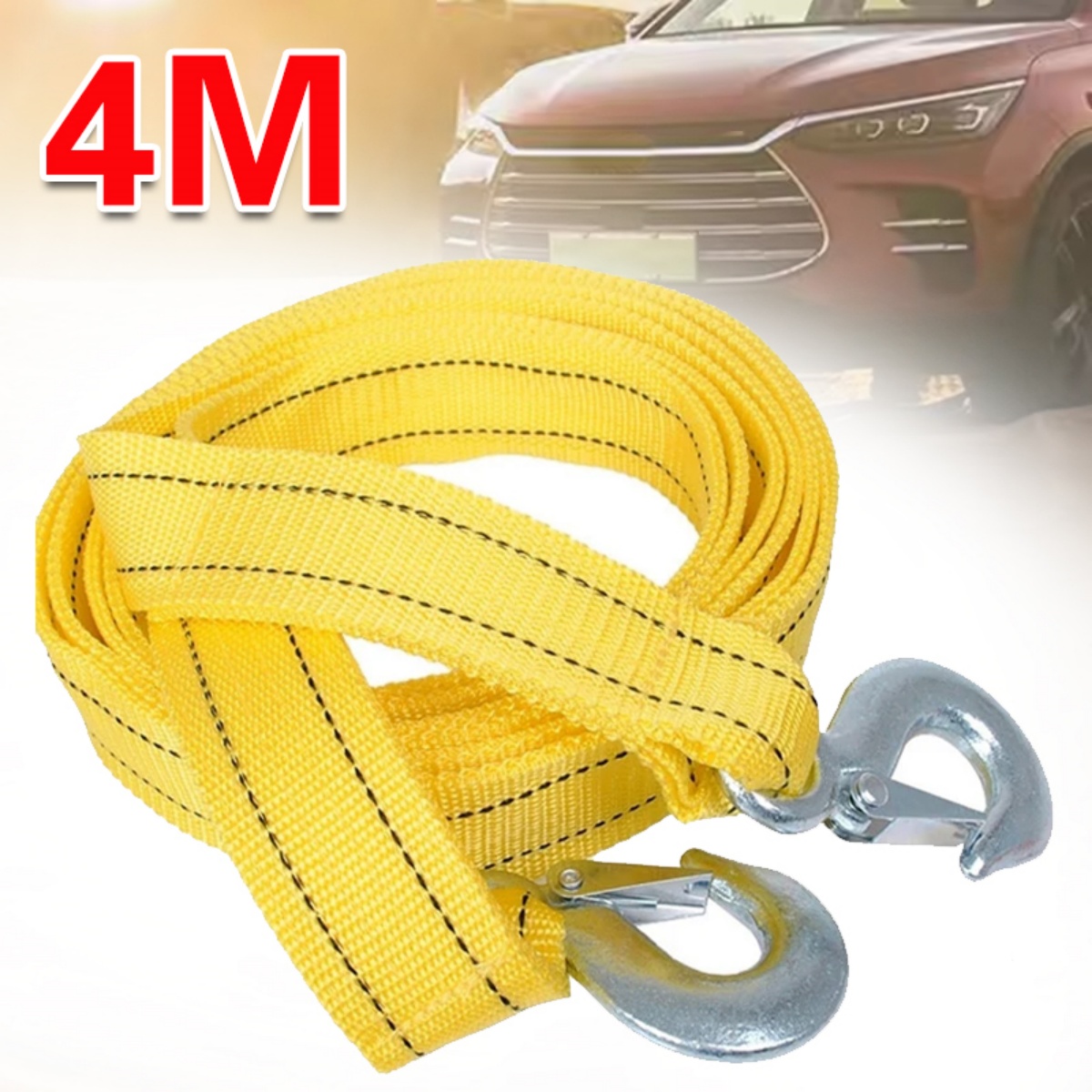 4M Heavy Duty 3 Ton Car Tow Cable Towing Pull-Rope Strap Hooks Van Road Recovery — image 6