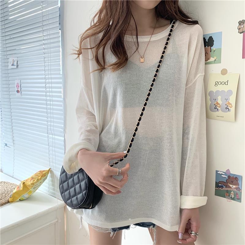 Loose Solid Color Thin Micro-permeable Mesh T-shirt Bottoming Shirt Top