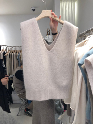 Autumn And Winter Korean Fan Loose Double V-neck Wool Vest Women