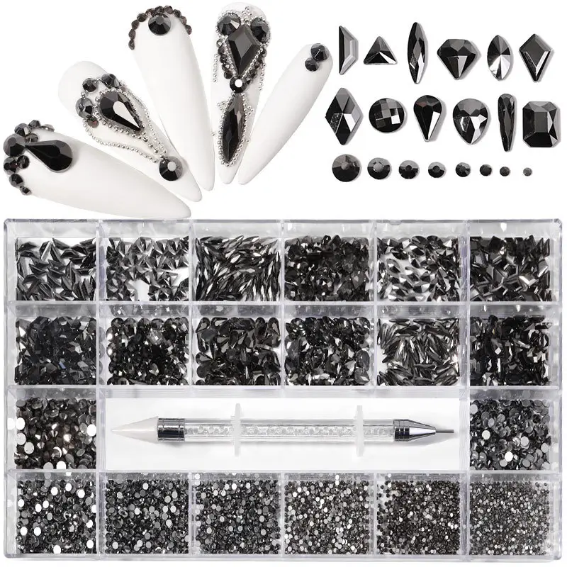 21 Grid Boxed Nail Rhinestone Flat Glass