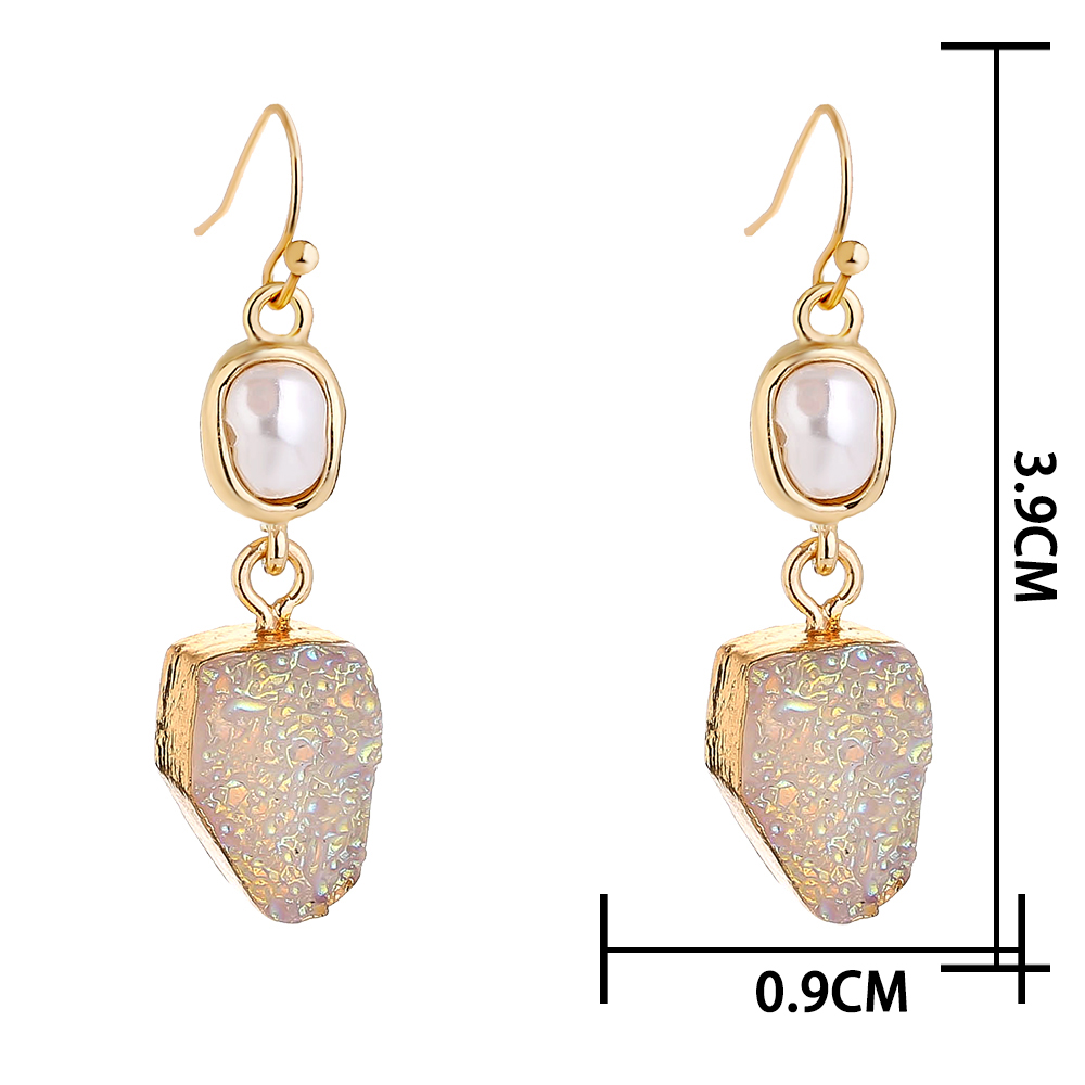 Temperament all-match imitation natural stone color drop earrings female pure white pearl short earrings cross-border new products