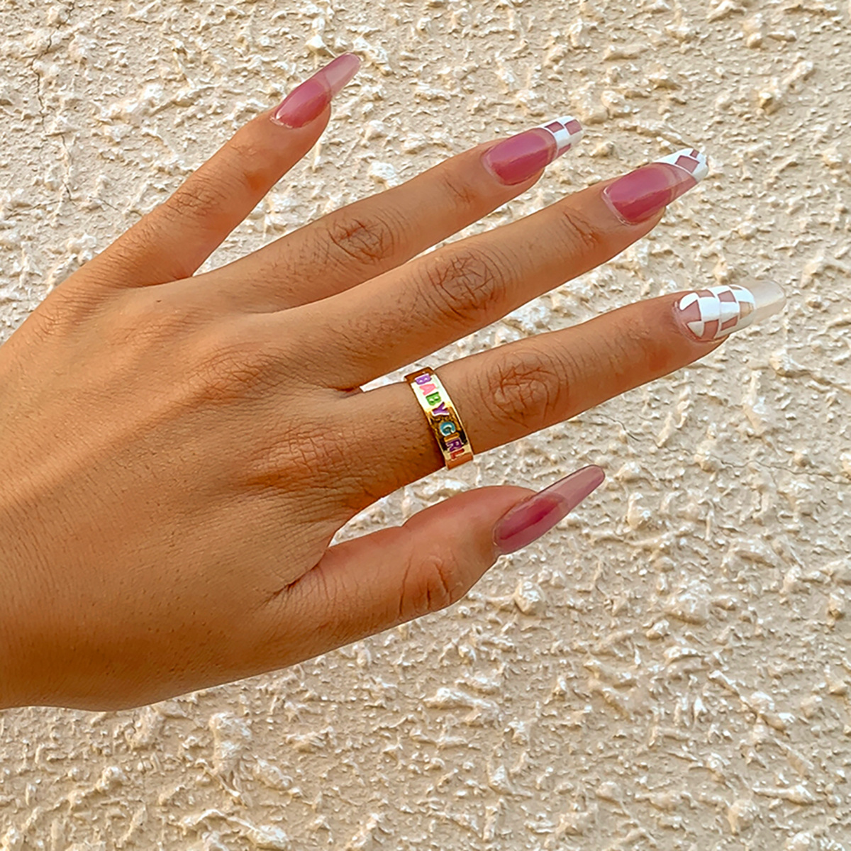 Simple Geometric Letters Retro Ring