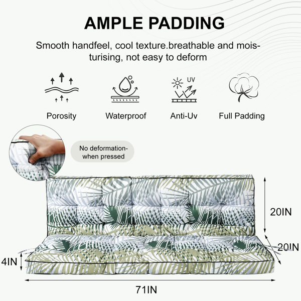 Outdoor Swing Cushions 70 Inch,Waterproof 4in Thick Porch Swing Cushion Replacement With Backrest And Ties,Comfortable 2-3 Seat Pation Swing Pad For Backyard,Garden,Lawn,Outdoor Furniture Bamboo Leaf — foto 4