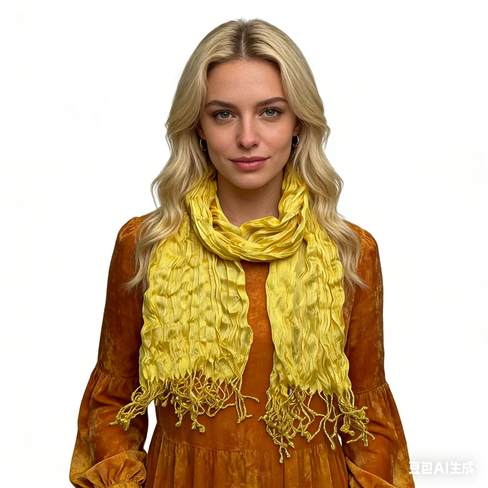 2pcs Sunshine Yellow Crinkle Blend Scarf,Beach Vacation Essential,vacation,daily Life,evening Party,Office Appropriate Subtlety For Women Men - Men's Clothing