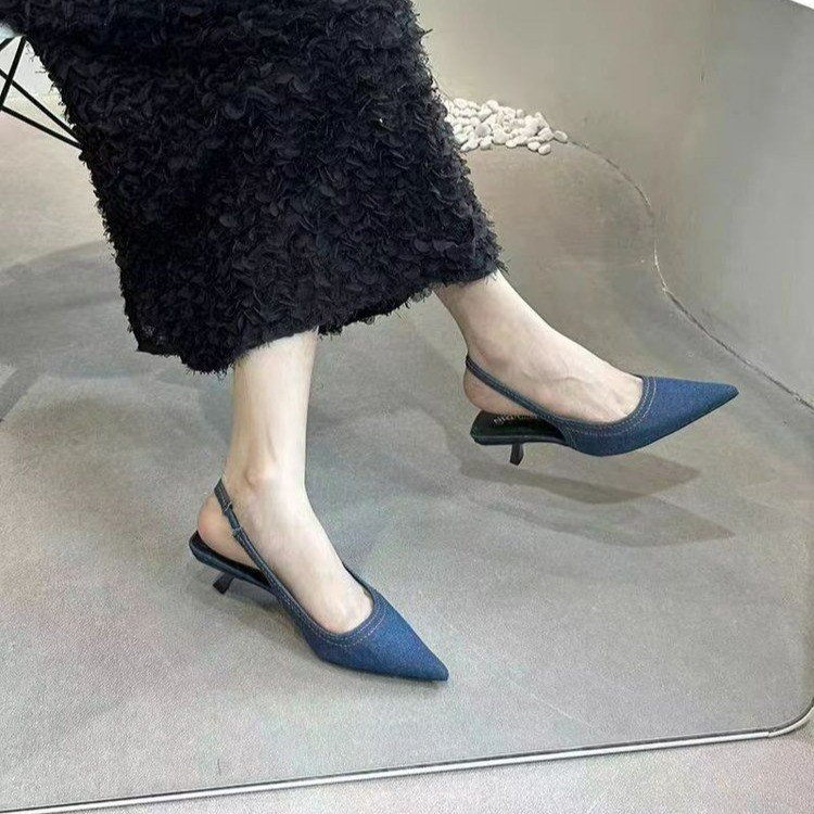 Denim Pointed Toe Mule Heels, picture 3 of 4