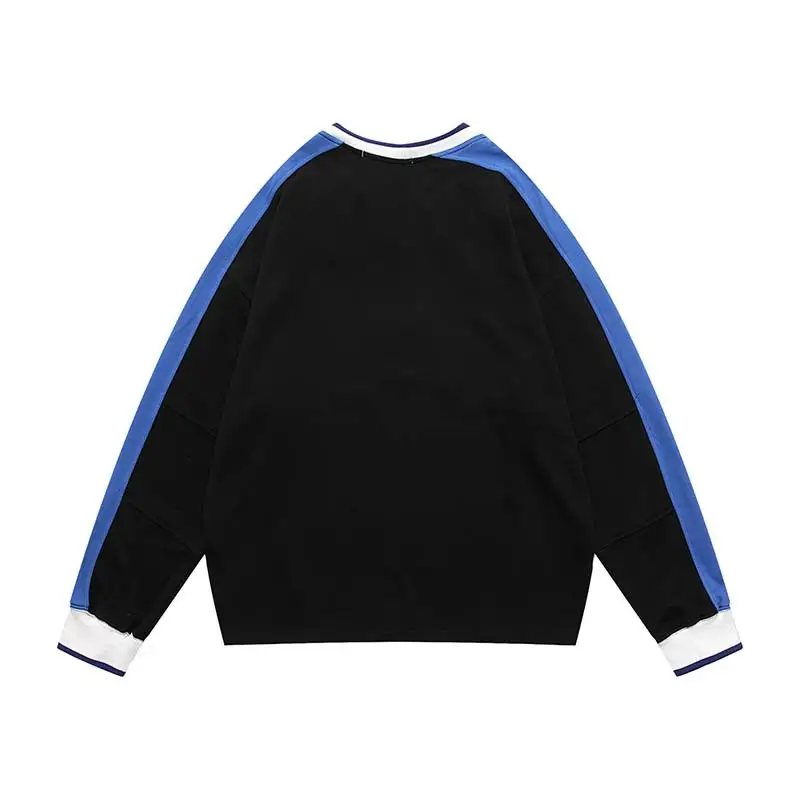 V-neck Patchwork Embroidered Hoodie Pullover Sweater