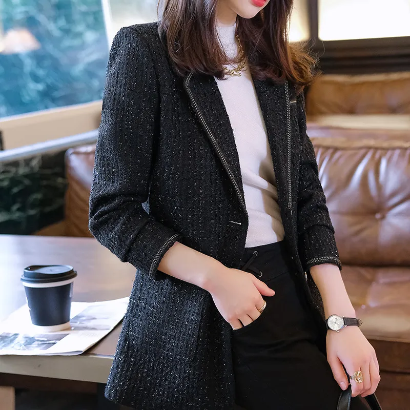 Autumn Temperament And Fashion Casual Top Blue Blazer - Black