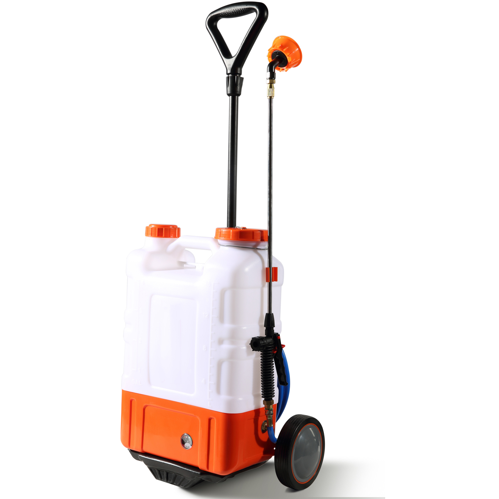 VEVOR Battery Powered Backpack Sprayer With Cart, 0-94 PSI Adjustable Pressure, 4 Gallon Tank On Wheels, With 8 Nozzles And 2 Wands, 12V 7.2Ah Battery, Wide Mouth Lid For Weeding, Spraying, Cleaning image 3