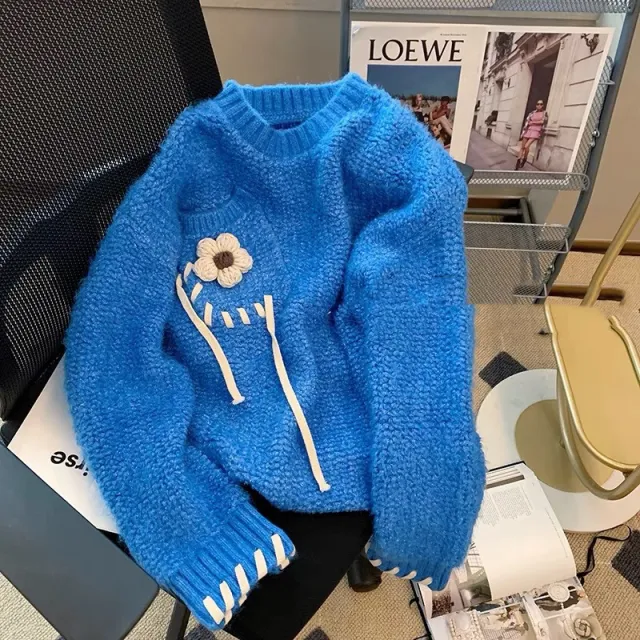 Klein Blue Sweater Women's Thickening Design Sense Blue - Shop at LoveMi