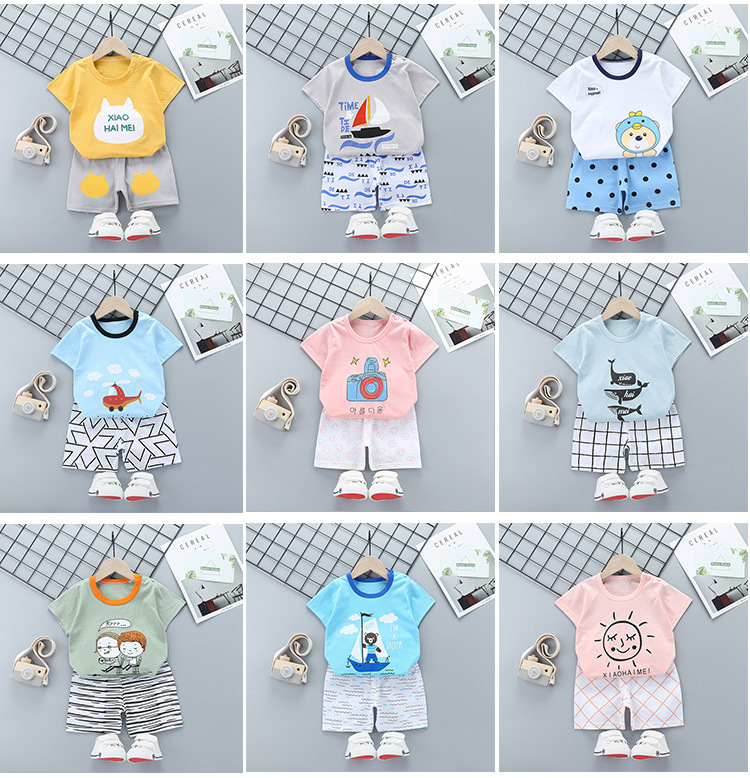 Summer Cotton Children's Short-sleeved Shorts Suit