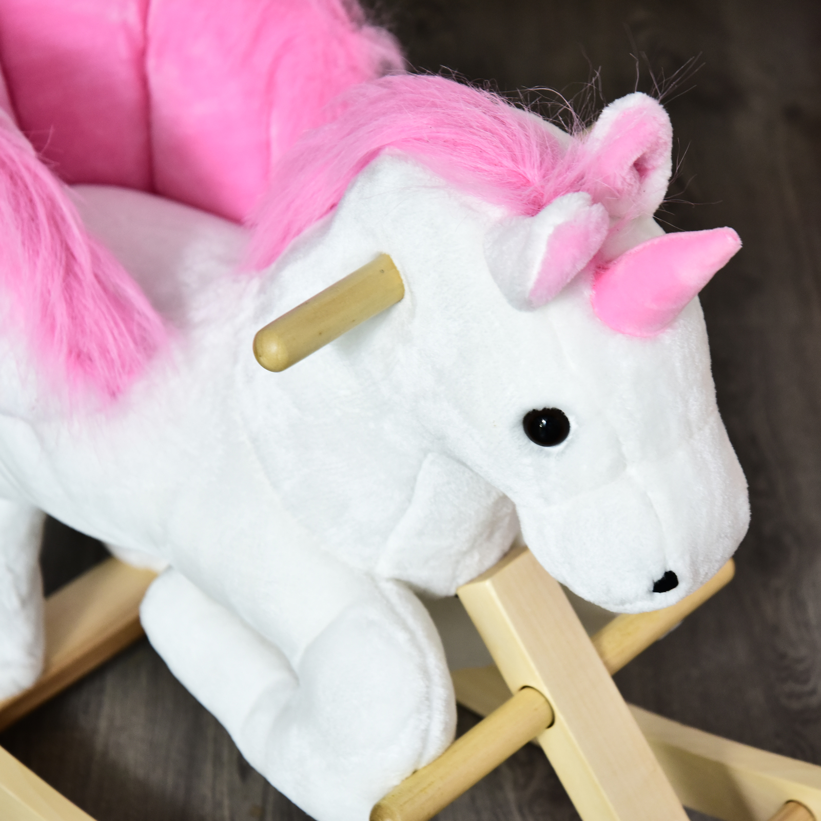 Children's Rocking Horse Unicorn Wooden Plush Riding Chair Toy With Music — image 11
