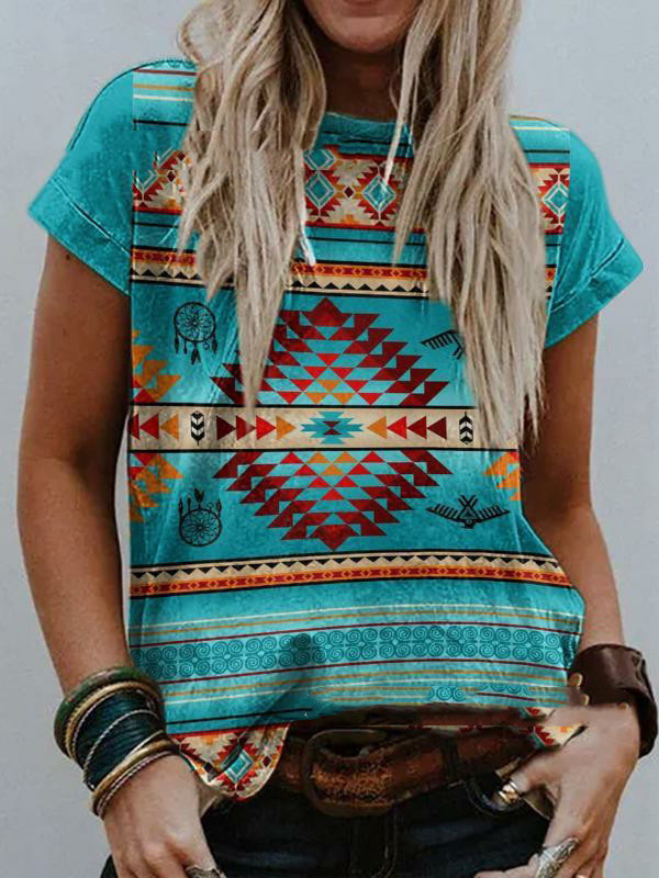 Urban Casual Round Neck Print Ladies Short Sleeves