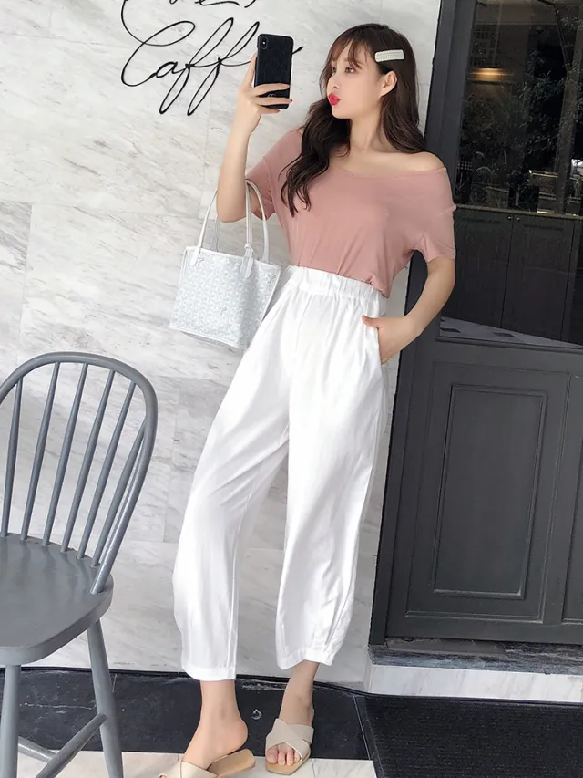 Straight High waisted Cropped Trousers Loose And Slim Casual High waisted Harem Pants White - Shop at LoveMi