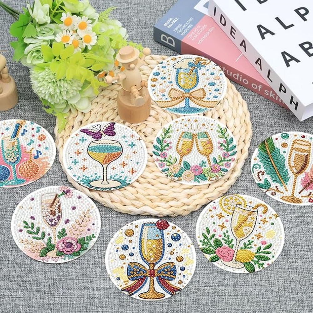 Diamond Art Drawing Coaster With Bracket, DIY Beautiful Pattern Diamond Art Coaster, Suitable For Adults And Beginners Diamond Drawing Kit, Diamond Kit Craft Supplies, Exquisite Gifts For Fri