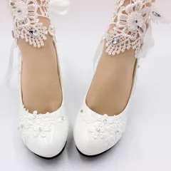 Women's White High-heeled Wedding Shoes - White - View 1