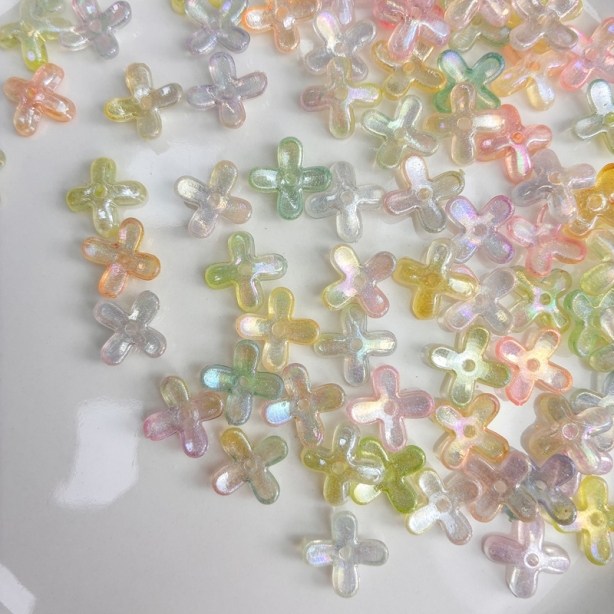 Luminous Glow-in-the-Dark 4-Petal Acrylic Flower Beads, Two-Tone Fine Glitter Center-Hole Charms For DIY Hanfu Hairpin Flower Bases.