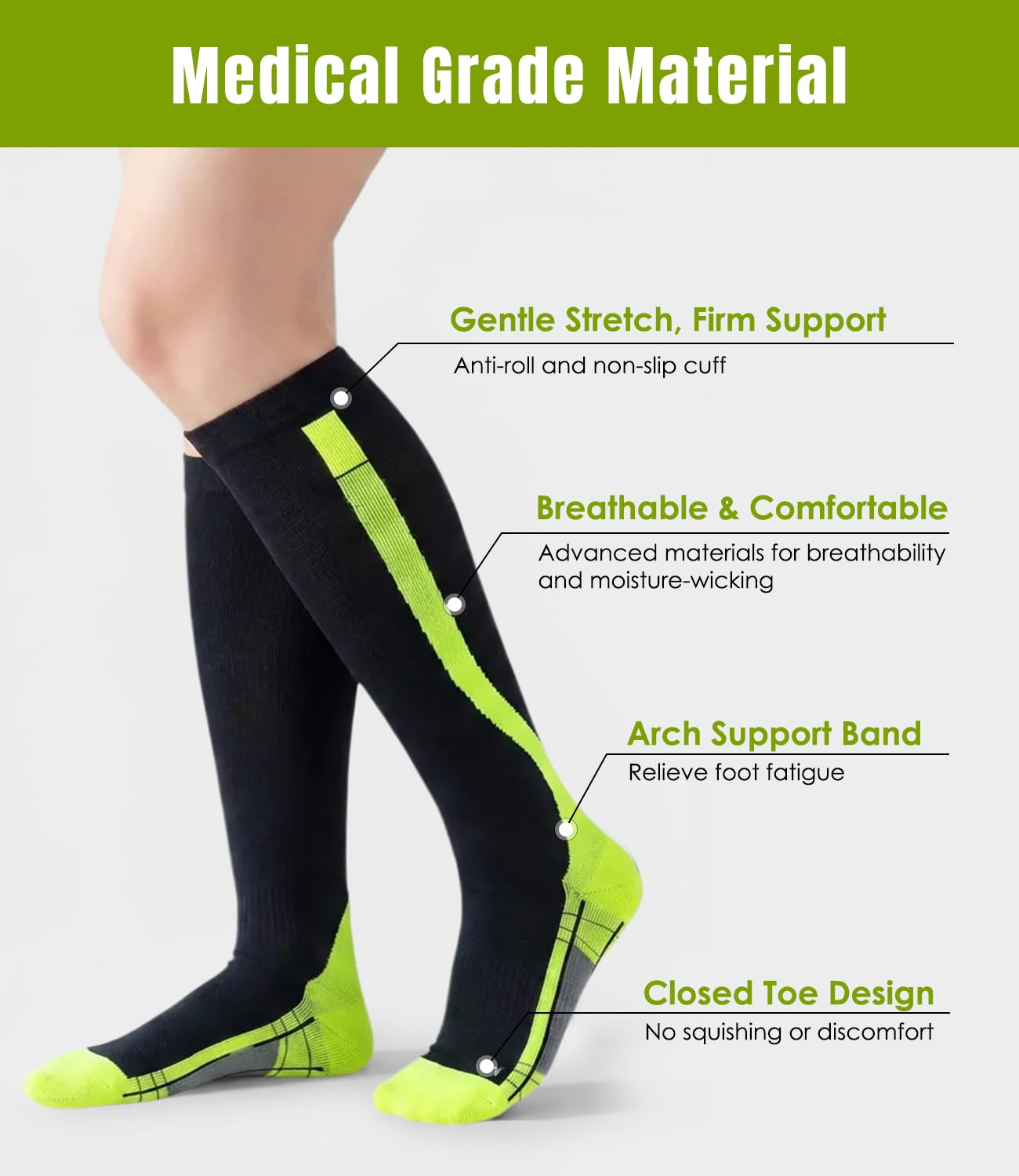 Compression Socks For Women Men Circulation 20-30 MmHg, Wide Calf Stockings For Athletic Running, Cycling, Travel, Medical, Daily Wear, Blue Black  Grey Black  Green — foto 4