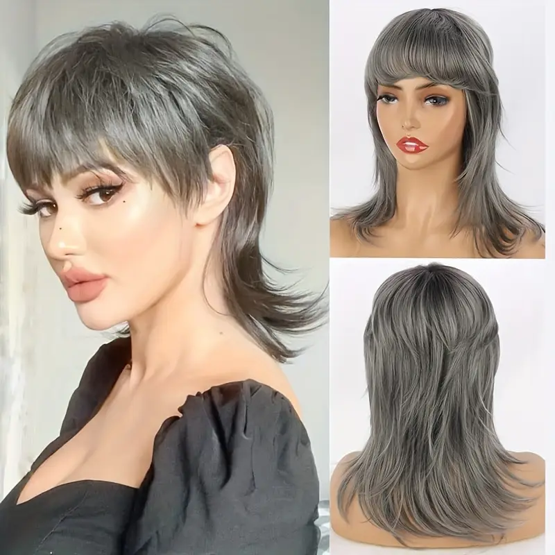 14 Inch Mullet Wig With A Fluffy Layered Pixie Cut Made From Synthetic Short Straight Hair, Crafted From High Temperature Chemical Fiber, Perfect F... Gray - Shop at LoveMi