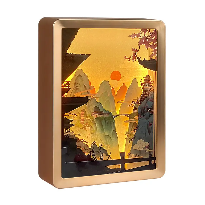 Landscape Painting Paper Carving Crafts Diy Antique Night Light